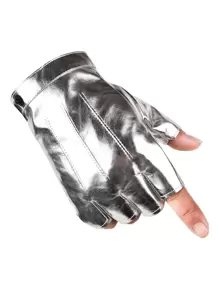 1Pair Metallic Punk Gloves PU Leather Fingerless Short Gloves Hip Hop Rock Biker Driving Gloves For Women - Silver - View 3