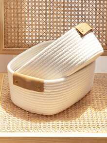 1pc Woven Desktop Storage Basket - White - View 2