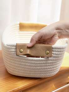 1pc Woven Desktop Storage Basket - White - View 4