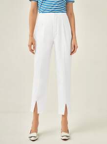 BizChic Split Hem Solid Trousers - White - View 4