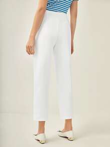BizChic Split Hem Solid Trousers - White - View 2