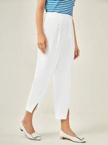 BizChic Split Hem Solid Trousers - White - View 5