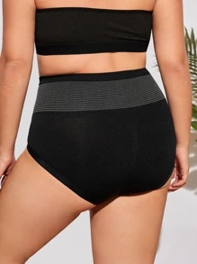 Plus Striped Print Two Tone Panty - Black - View 2
