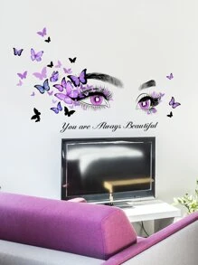 1 pieza Adhesivo de pared con gráfico de mariposa y figura, arte de pared autoadhesivo moderno para decoración del hogar, adhesivos, adhesivo de pared, calcomanía de vinilo para decoraciones del hogar, artículos de decoración de primavera para refrescar su hogar, adhesivos de decoración de festivales, regalos de cumpleaños y graduación