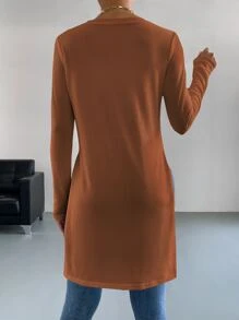 SHEIN Essnce 素色下擺開叉長款T恤 - 棕色 - 查看 2