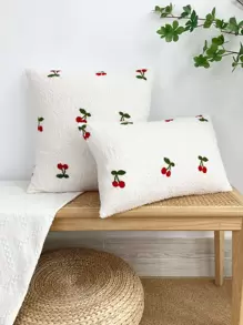 1入櫻桃刺繡枕套或腰枕套，可愛水果設計的方形絨毛枕套 - 彩色 - 查看 1
