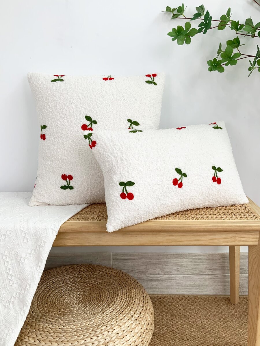 1入櫻桃刺繡枕套或腰枕套，可愛水果設計的方形絨毛枕套 - 彩色 - 查看 1