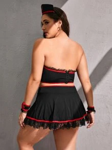 Plus 4pack Contrast Lace Bandeau Thong Nurse Costume - Black - View 2