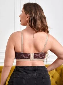 Plus Floral Lace Underwire Bra - Maroon - View 2
