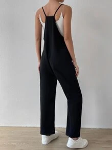SHEIN EZwear Dual Pocket Cami Jumpsuit Without Cami Top - Black - View 2