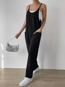 SHEIN EZwear Dual Pocket Cami Jumpsuit Without Cami Top - Black - View 6