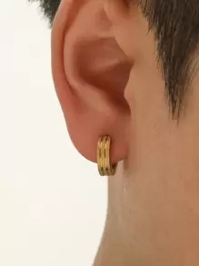 時尚流行男士簡約圈形耳環不銹鋼朋克嘻哈風格適合珠寶禮物和時尚外觀 - 金黃色 - 查看 7