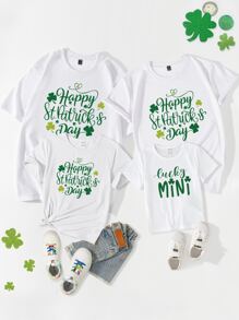 Girls 1pc Clover & Slogan Graphic Tee - White - View 3