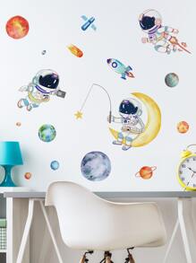 1pc Astronaut & Rocket Pattern Wall Sticker E-I-D - Multicolor - View 2