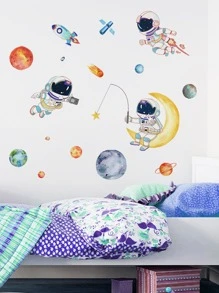 1pc Astronaut & Rocket Pattern Wall Sticker E-I-D - Multicolor - View 3