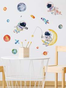 1pc Astronaut & Rocket Pattern Wall Sticker E-I-D - Multicolor - View 4