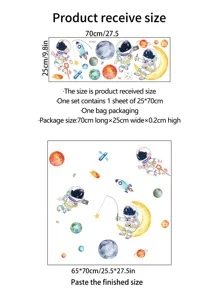 1pc Astronaut & Rocket Pattern Wall Sticker E-I-D - Multicolor - View 5