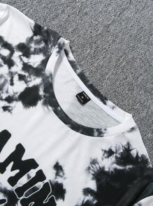 Manfinity Hombres Camiseta de tie dye con estampado de letra - Blanco y Negro - Ver 5