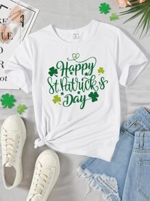 Girls 1pc Clover & Slogan Graphic Tee - White - View 1