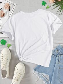 Girls 1pc Clover & Slogan Graphic Tee - White - View 2