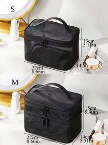1pc Plain Portable Toiletry Travel Bag, Black Large Capacity Wash Bag For Travel - Black - View 4