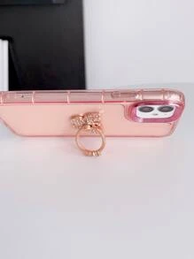 Plating Phone Case With Rhinestone Butterfly Design Ring Holder - Pink - View 3