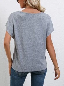 SHEIN LUNE Notched Neck Batwing Sleeve Tee - Grey - View 2