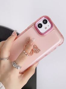 Plating Phone Case With Rhinestone Butterfly Design Ring Holder - Pink - View 5