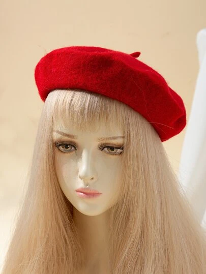 1 Pieza Gorro De Lana Para Mujer Con Color Sólido, Elegante Estilo Japonés, Adecuado Para Viajes Diarios Y Compras Casuales Y Vintage