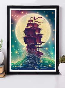 帆船圖案DIY鑽石畫不附框架 - 彩色 - 查看 1