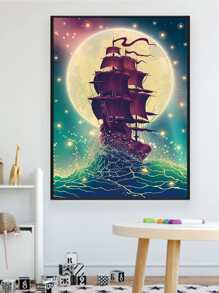 帆船圖案DIY鑽石畫不附框架 - 彩色 - 查看 3