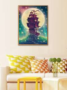 帆船圖案DIY鑽石畫不附框架 - 彩色 - 查看 4