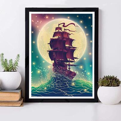 帆船圖案DIY鑽石畫不附框架