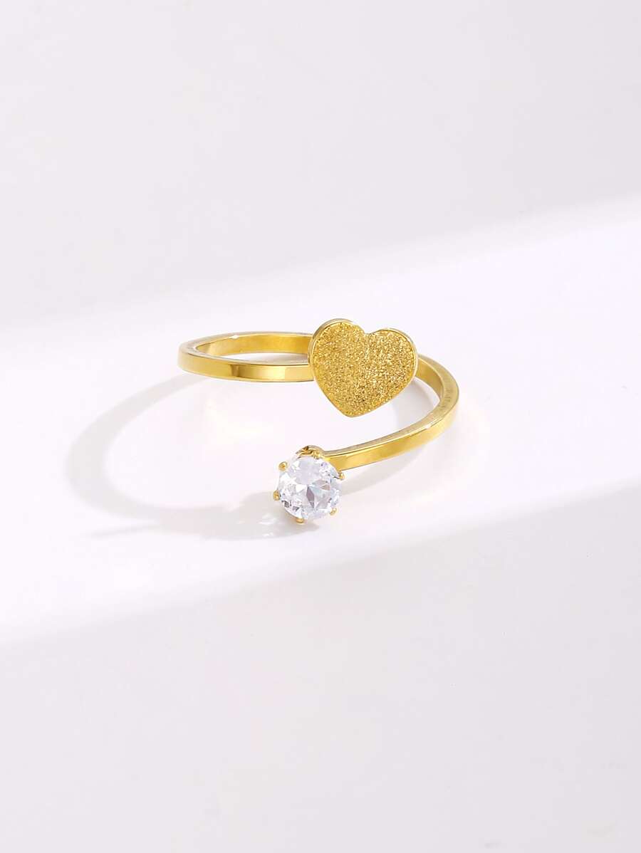 Anillo abierto con diamante de imitación & con adorno de corazón