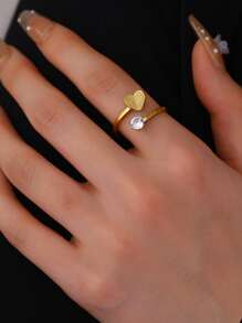 Anillo abierto con diamante de imitación & con adorno de corazón