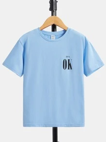 SHEIN Tween Boy Letter Graphic Tee - Baby Blue - View 2