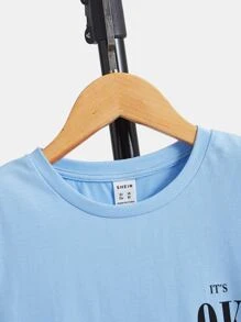 SHEIN Tween Boy Letter Graphic Tee - Baby Blue - View 3