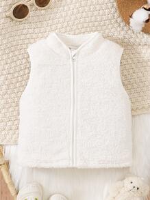 嬰兒拉鏈開襟絨毛外套馬甲 - 白色 - 查看 1