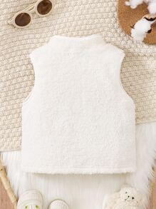 嬰兒拉鏈開襟絨毛外套馬甲 - 白色 - 查看 2