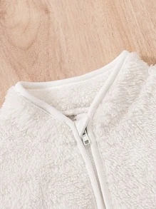 嬰兒拉鏈開襟絨毛外套馬甲 - 白色 - 查看 3