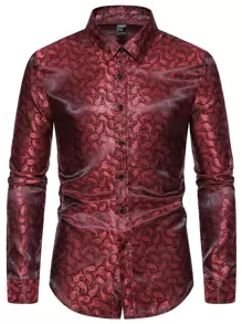 Manfinity Men Paisley Print Button Up Shirt - Burgundy - View 1