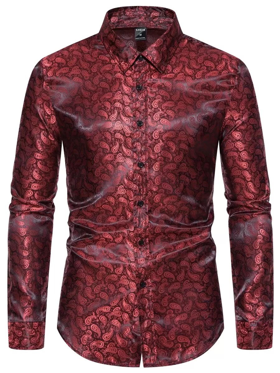 Manfinity Men Paisley Print Button Up Shirt - Burgundy - View 1