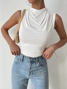 SHEIN Essnce St Patrick Solid Ruched Tank Top - White - View 4