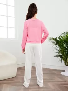 SHEIN Teen Girls Frill Trim Cami Top & Drop Shoulder Jacket & Trousers - Multicolor - View 3