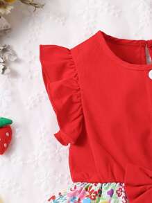 Baby Floral Print Ruffle Trim Bow Front Dress & Hat - Multicolor - View 3