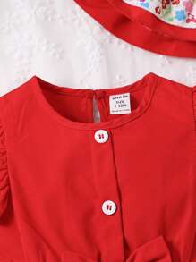 Baby Floral Print Ruffle Trim Bow Front Dress & Hat - Multicolor - View 4