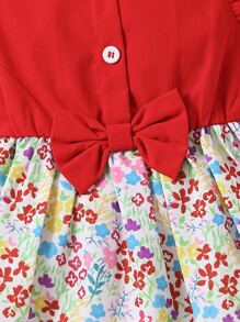 Baby Floral Print Ruffle Trim Bow Front Dress & Hat - Multicolor - View 5