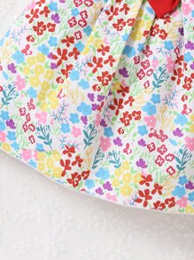 Baby Floral Print Ruffle Trim Bow Front Dress & Hat - Multicolor - View 6