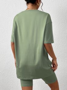 SHEIN LUNE Bộ đồ hai mảnh nữ Lá thư Giải trí - Màu xanh Bạc hà - Xem 2