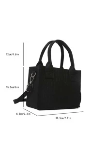 鱷魚壓紋雙把手毛氈PU皮革方包 - 黑色 - 查看 3